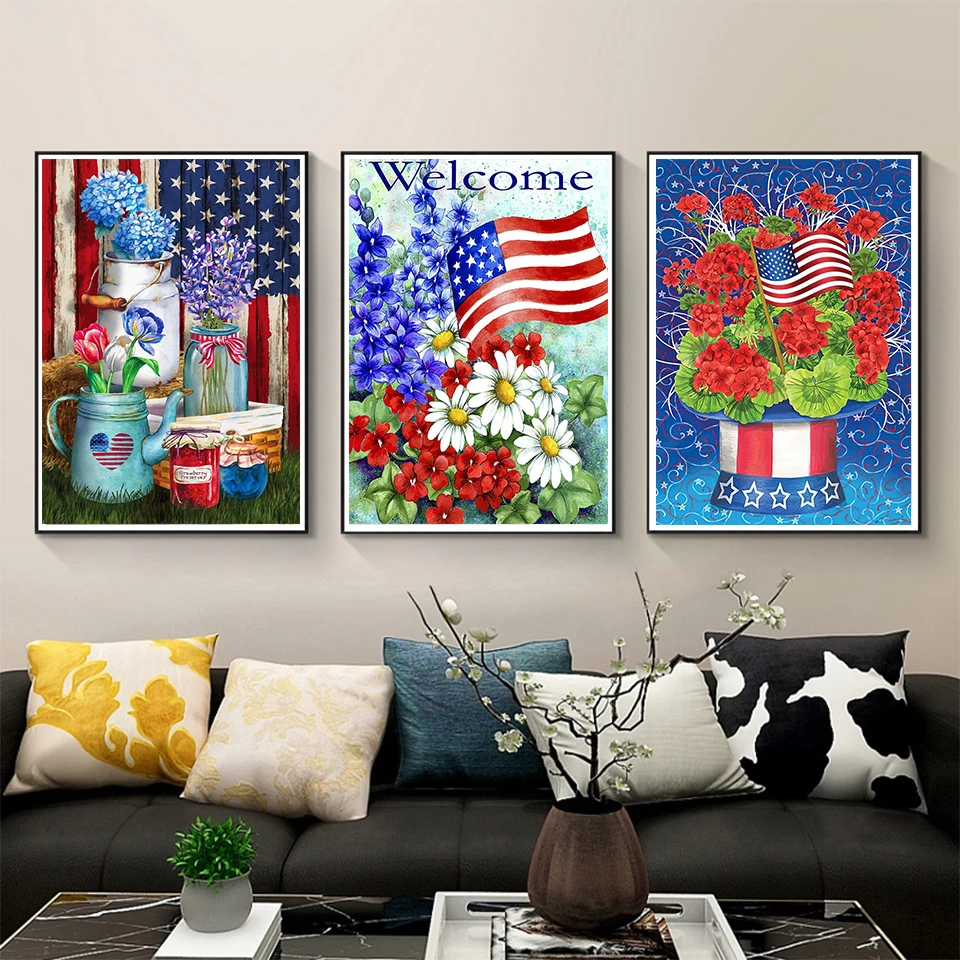 5D алмазная живопись американский флаг Подсолнух пейзаж мозаика сделай сам