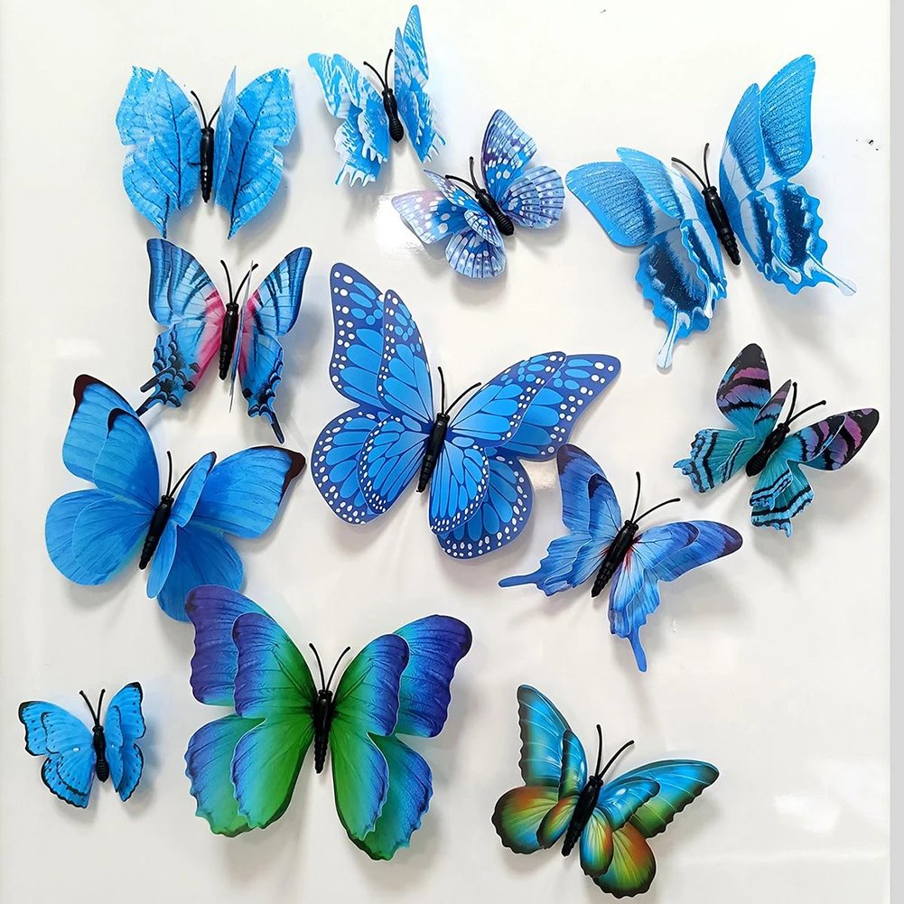 

12PCS Stereo Butterflies Refrigerator Stickers Removable 3D Home Decor Wall Stickers Room Decor Bedroom Girl