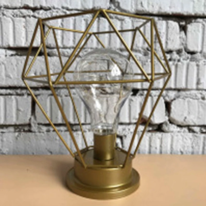 

Diamond Iron Table Iron Night Light Nordic Bedside Table with Battery Operated Decorative Lighting for Bedroom