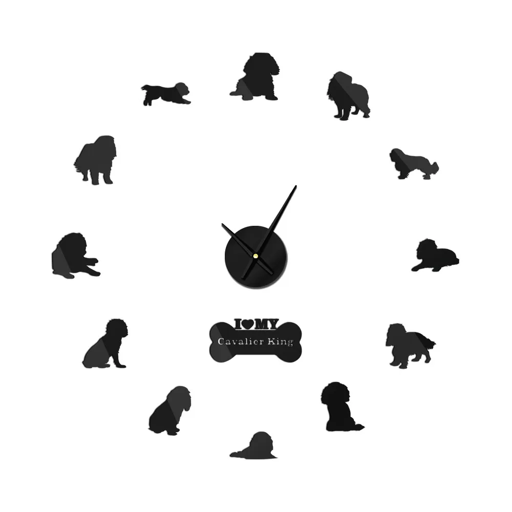 

Cavalier King Charles Spaniel DIY Giant Wall Clock Pet Shop Frameless Large Watch 3D Mirror Effect Sticker Dog Lover gift