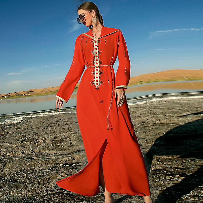 Ramadan Orange Satin Abaya Dubai Kaftans for Women Turkey Islam Clothing Muslim Arabic Long Dress Caftan Marocain Djellaba Femme