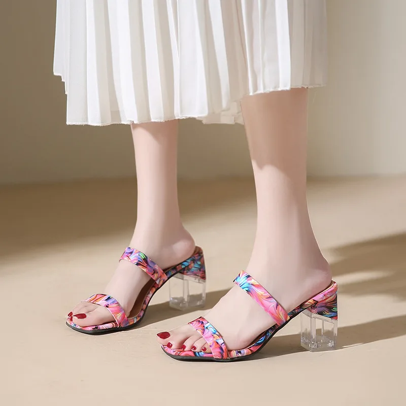 

Summer Women's Sexy High-Heeled Sandals Fashion Square Toe Outdoor White Match Ladies Sandals Flip-Flops Womens Shoes Size 35-40