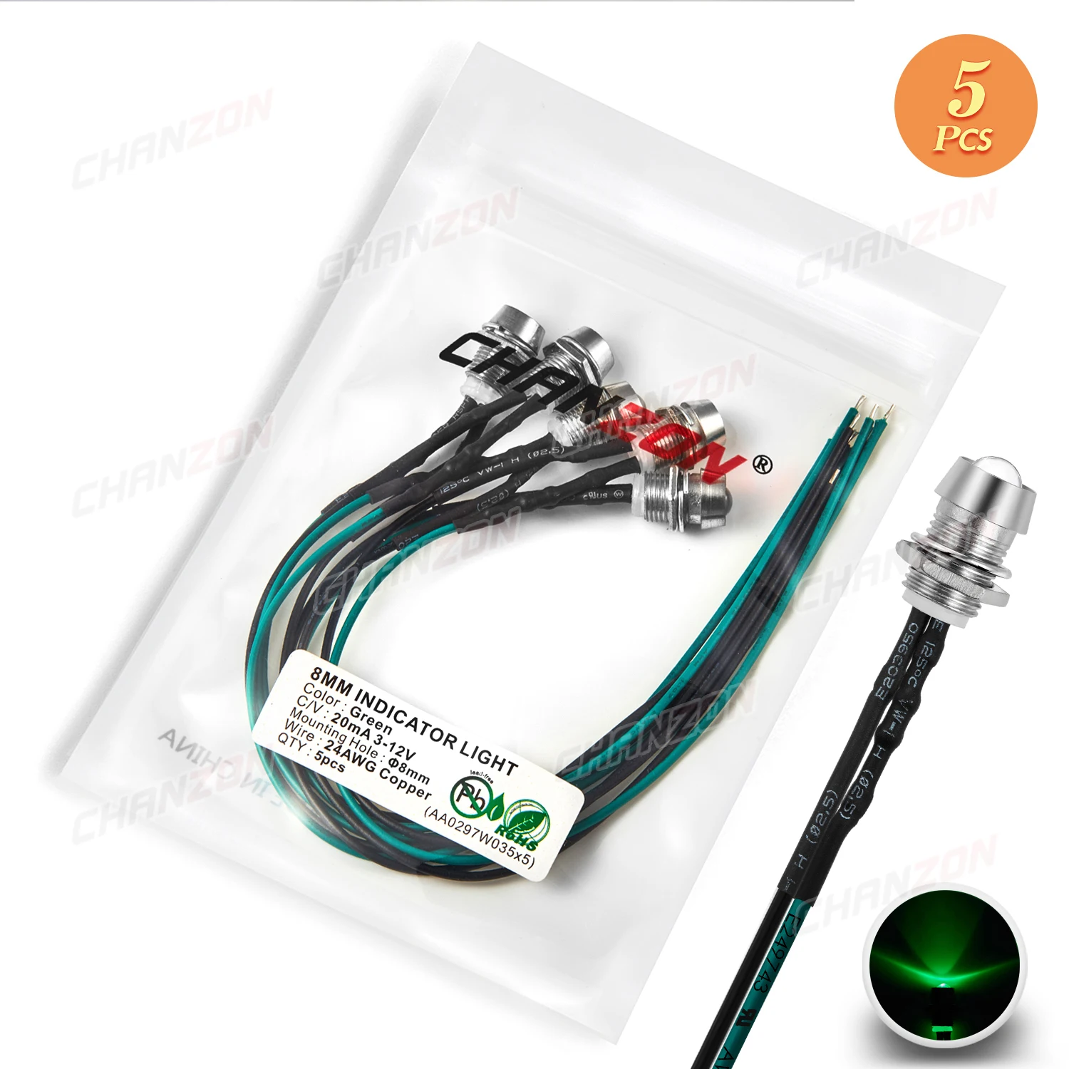 

Светодиодные лампочки CHANZON 5 шт., 5 мм, 12 В, теплый белый, красный, зеленый, синий, желтый, оранжевый