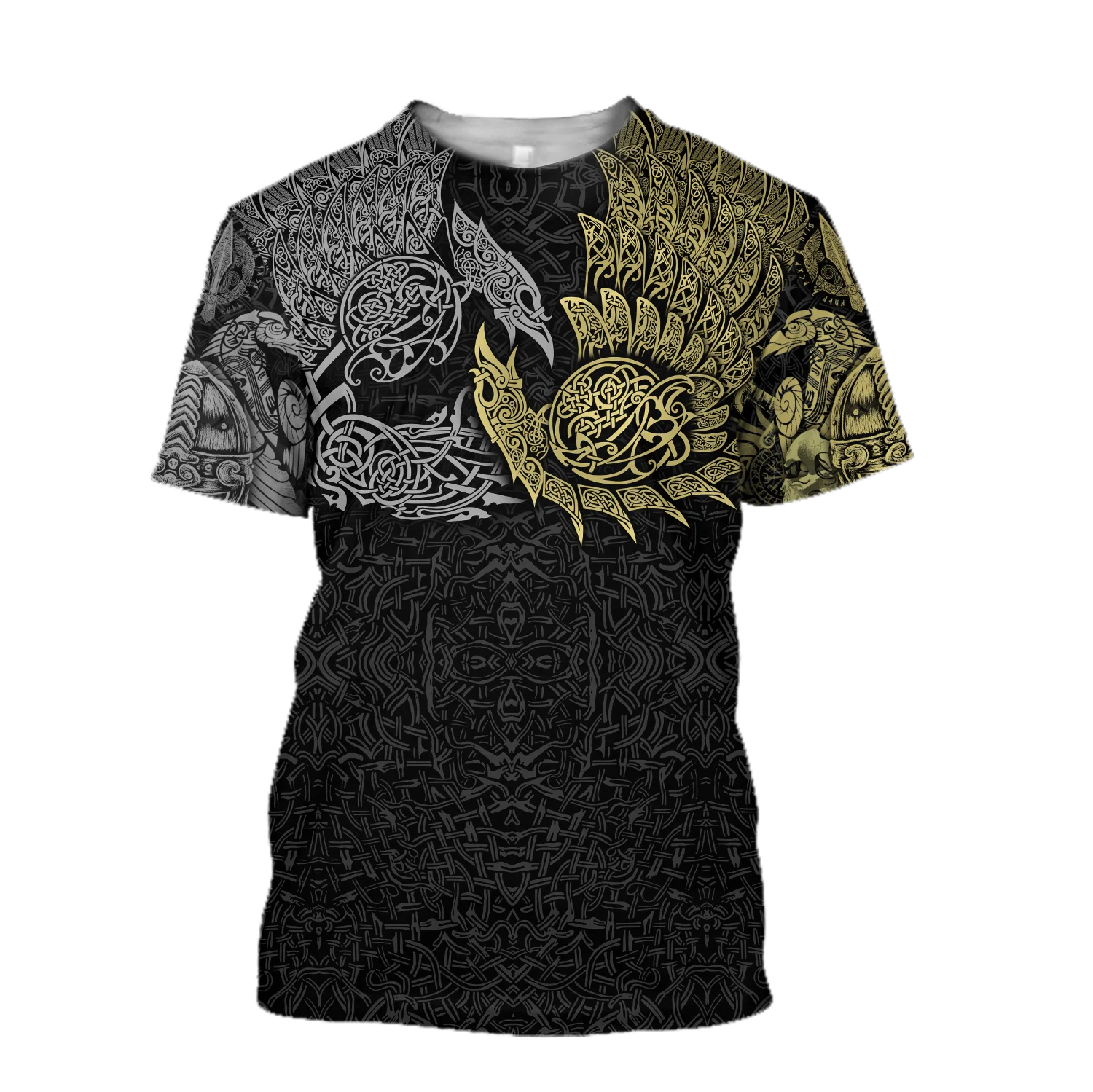 Футболка мужская дышащая модная рубашка с 3D принтом вороны тату символа уличные