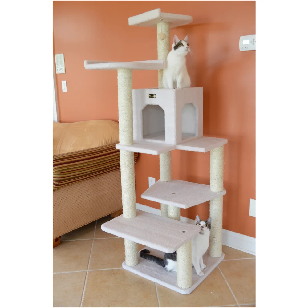 

68-in Real Wood Cat Tree & Condo Scratching Post Tower, Ivory, Cat Supplies, Cat Toys, So That Cats Can Play Happily At Home