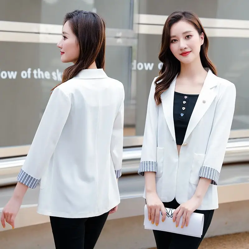 Blazer Women's New Summer Fashion Temperament Casual Blazer Coat Korean Version 3/4 Sleeve Sunscreen Blazer Versatile Outwear