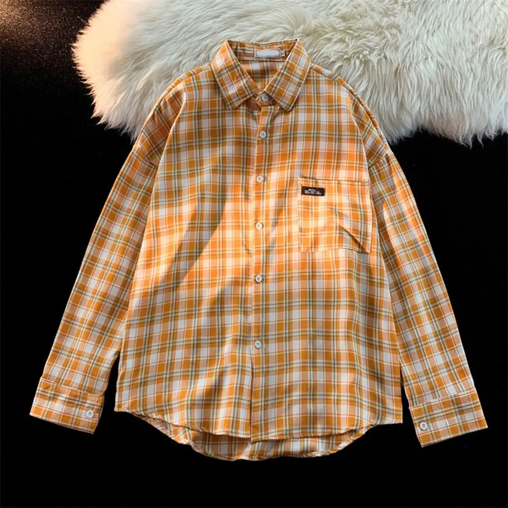

Trendy Men Shirt Windproof Shirt Jacket Single Breasted Autumn Loose Plaid Top Shirts Outerwear Workwear