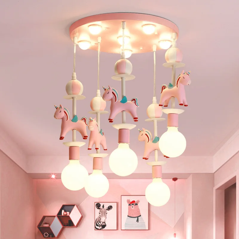 

Led Art Chandelier Pendant Lamp Light Room Decor Modern Minimalist Children's Carousel Princess Net Decoration Fixtures