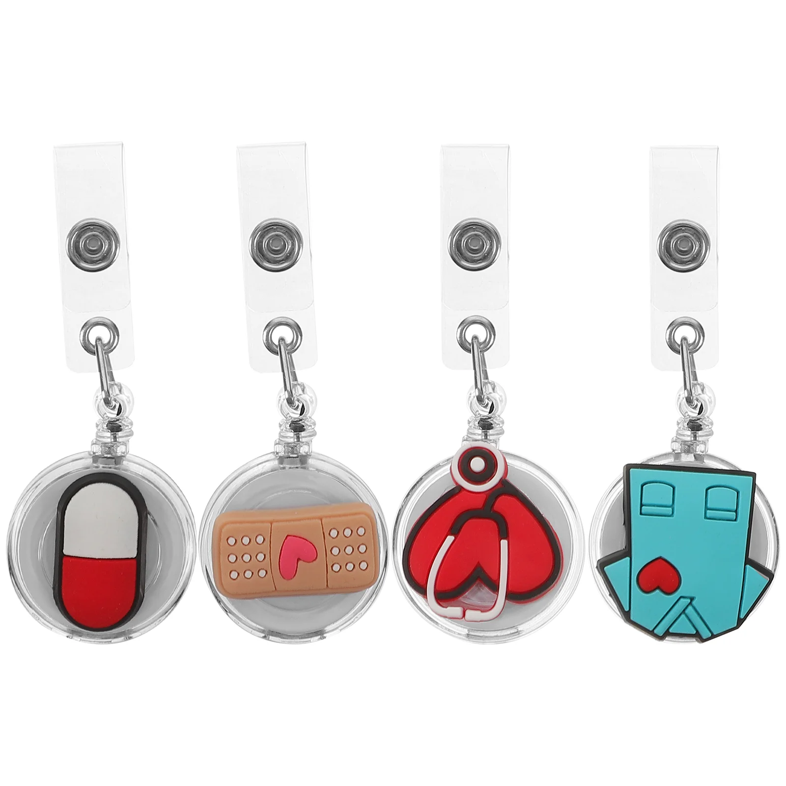 

4 Pcs Nurse Badge Expansion Buckle Reel Retractable Nurses Clip Name Card Cute Portable Holder Student