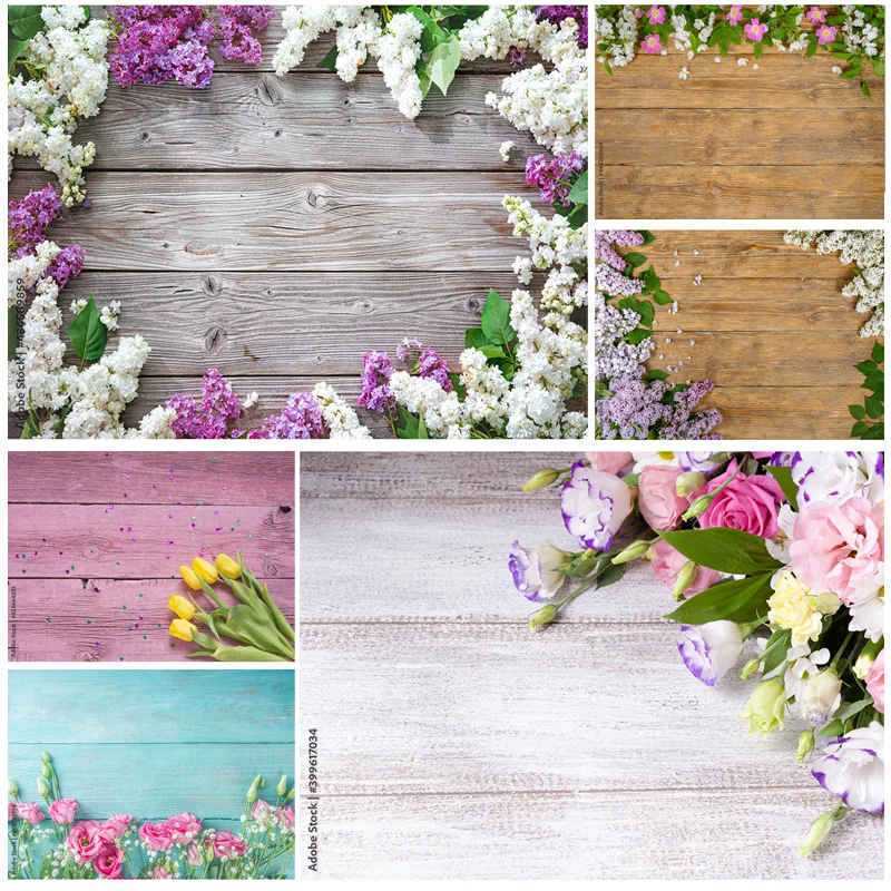 

Vinyl Custom Photography Backdrops Props Flower Wood Planks Photo Studio Background 2211 HBB-06