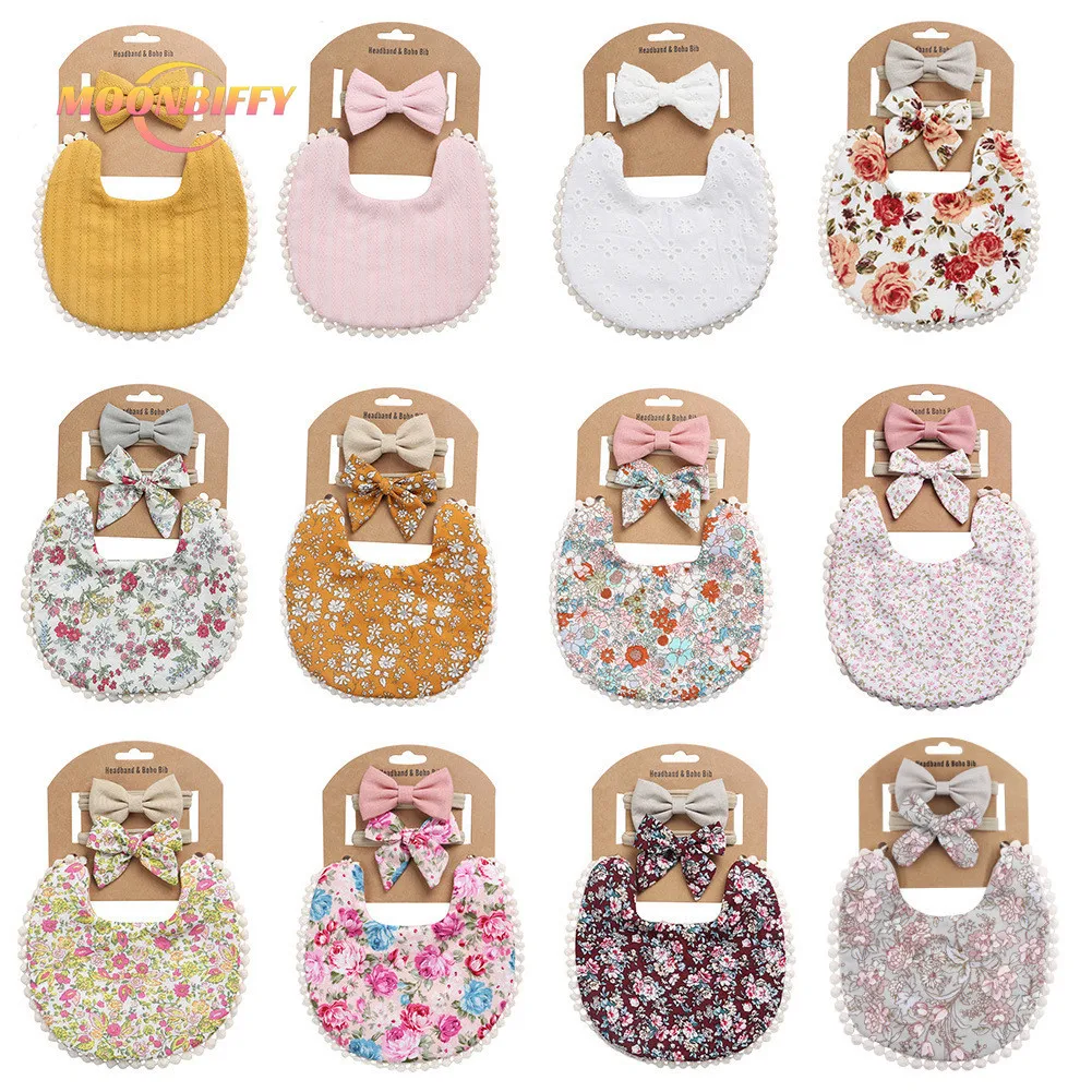 

3Pcs Baby Headband Tassel Saliva Towel Flower Print Newborn Infant Double Side Bibs Boys Girls Bandana Burp Cloths Feeding Bibs