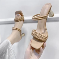 2022 high heels sandals for summer narrow band heel vintage square toe concise ladies shes party sandals gladiator