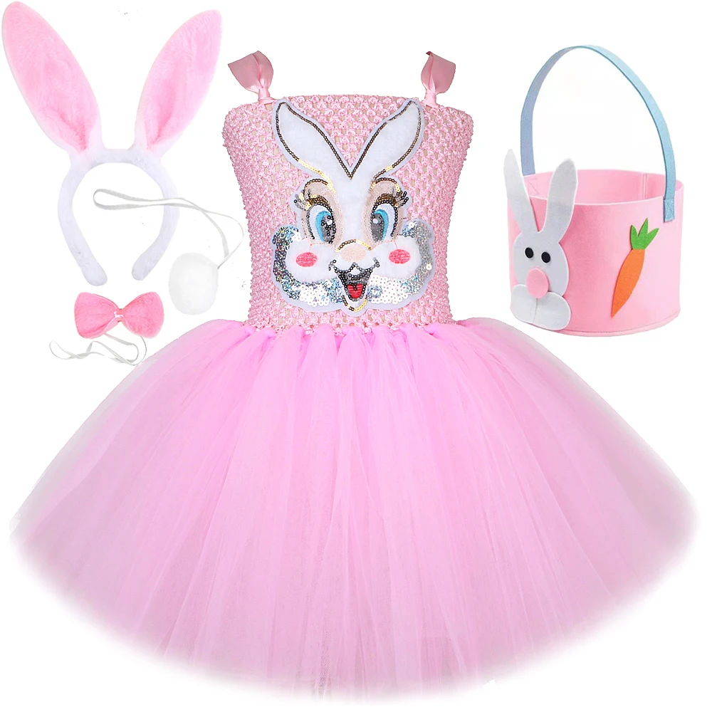 

Pink Easter Bunny Costumes For Baby Girls Halloween Festival Tutu Dress For Kids Animal Rabbit Outfits Birthday Holiday Clothes