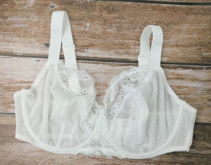 Womens Lace Sheer Minimizer Bra Full Coverage Non Padded Underwire Floral Embroidery Lingerie for Female 36 38 40 FF GG HH JJ K