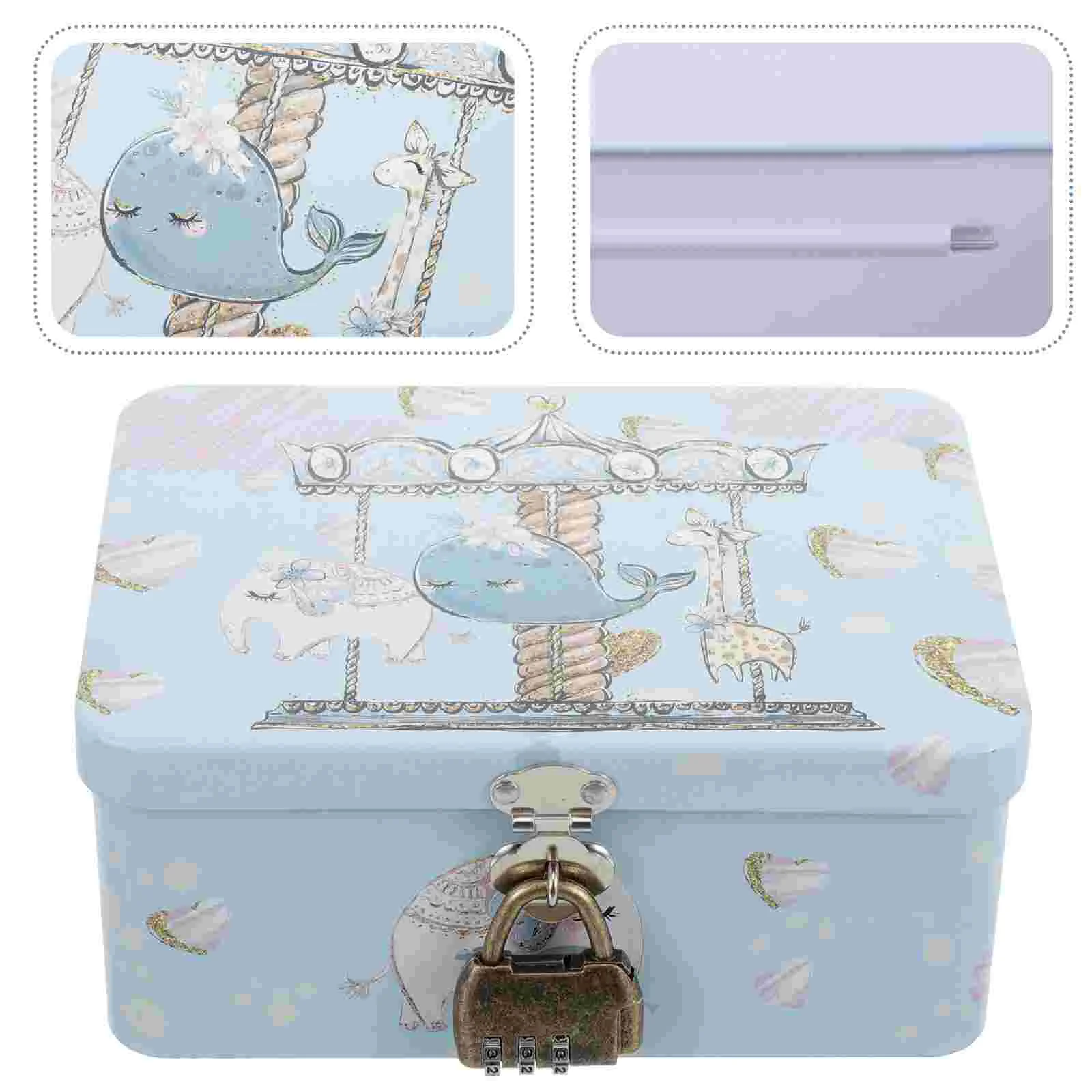 

Metal Jewelry Storage Case Trinket Holder Container Piggy Bank Lock Organizer Decorative Bins