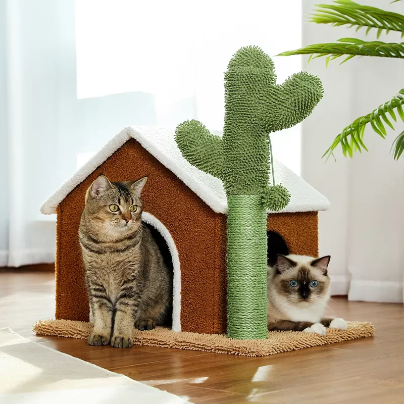 NEW Cat Scratching Post Cat's House Cute Cactus Scratcher with Condo Nest Mordern Cat Tree Pet Play House Furniture