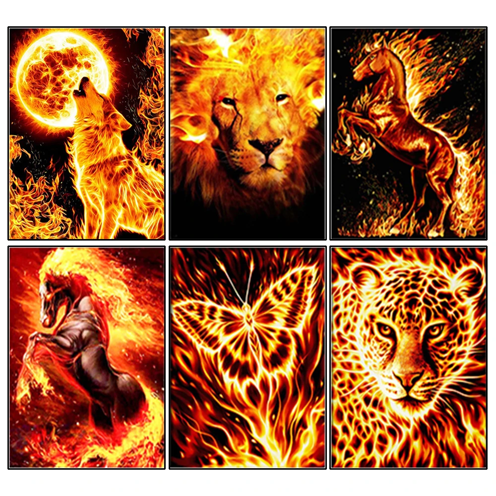 

HOMHOL 5D Diy Diamond Painting Full SquareRound Animals Diamont Embroidery Wolf Lion Cross Stitch Mosaic Home Decoration Gifts