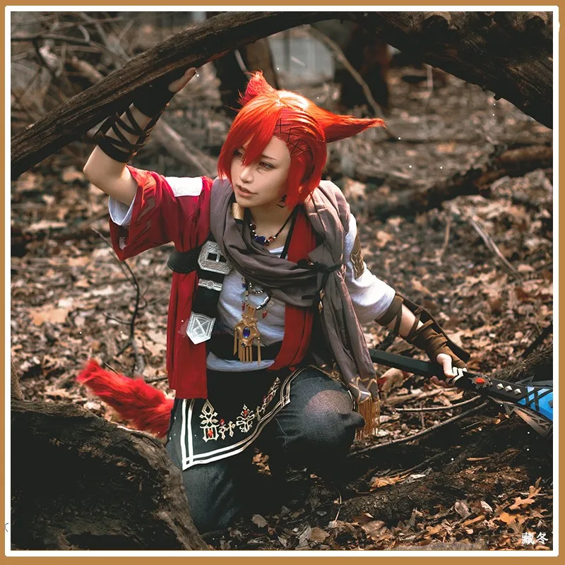 

Game Final Fantasy FF14 Gurahattiya Battle Suit Uniform Graha Tia Little Red Cat Cosplay Costume G'raha Tia Full Set