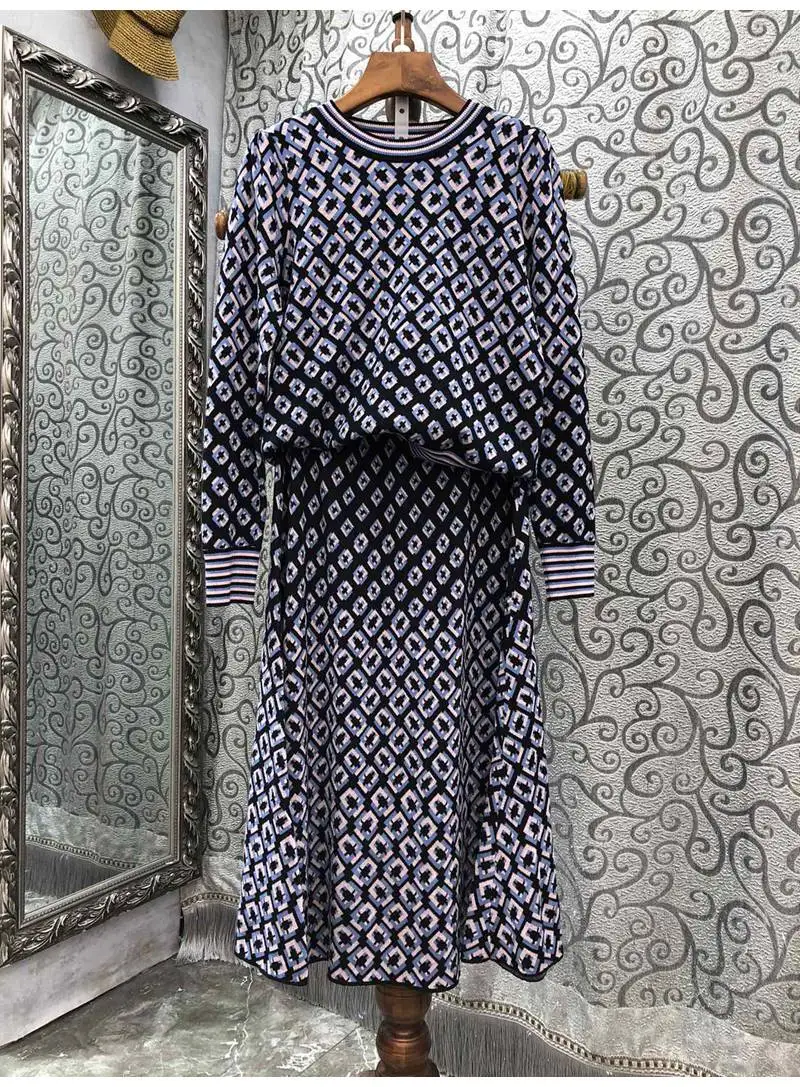 

Женский комплект из 2 предметов, трикотажный пуловер с винтажным принтом и Длинная вязаная юбка, Осень-зима 2022