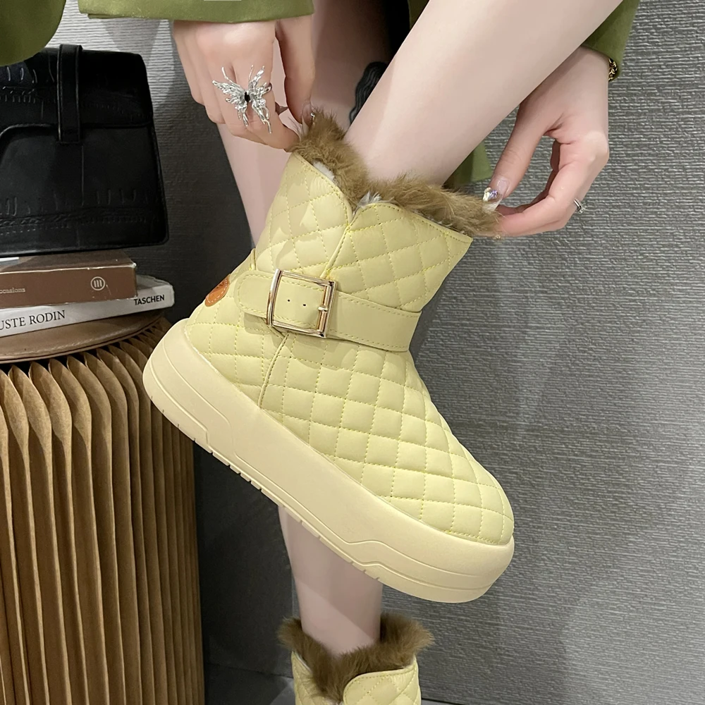 

Waterproof leather snow boots fur one female winter plus velvet 2023 new thick sole casual plus cotton ankle boots