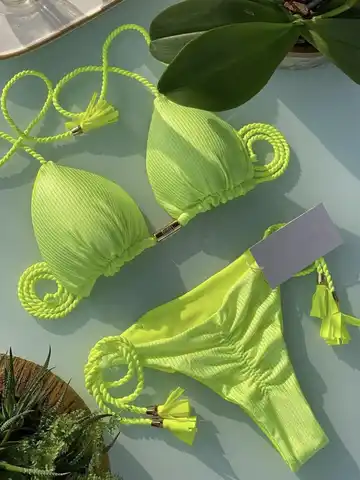 RUOTONGSEPT Sexy Solid Bikini Swimsuit 2022 New Triangle Swimwear Women Push Up Bikinis Set Thong Bathing Suits Halter Beachwear