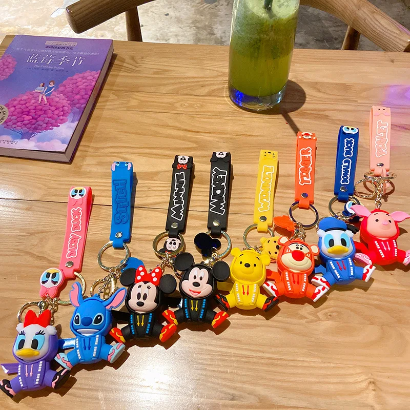 

6CM Anime Cartoon Disney Stitch Mickey Mouse Minnie Figure Keychains Winnie the pooh Model Kid Toys Children Gift