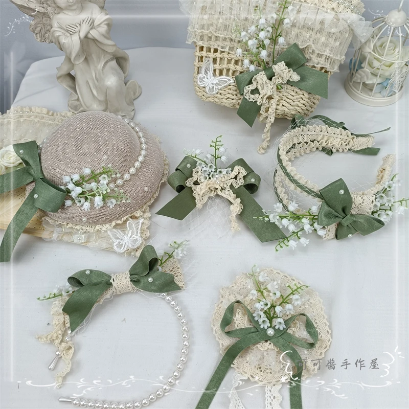 Оригинальный обруч ручной работы с бантом в виде ландыри и долины Лесной галстук