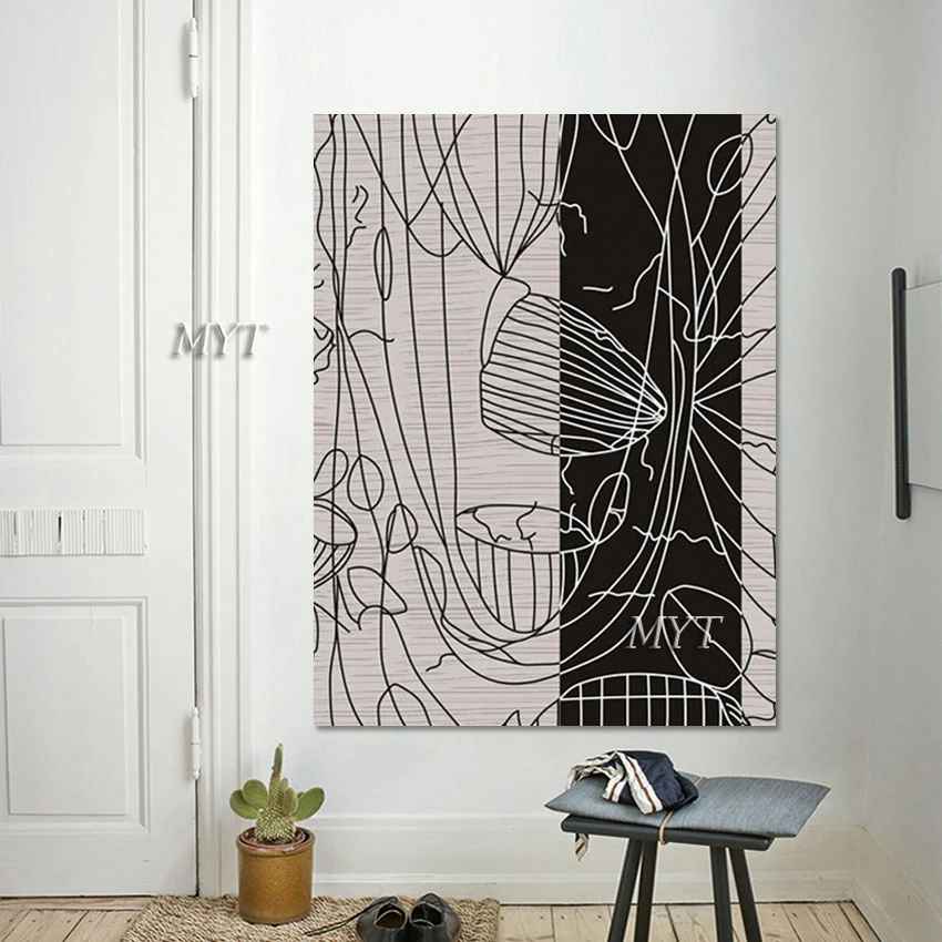 Дешевые холщовые Картины Абстрактная современная картина без рамки черная белая
