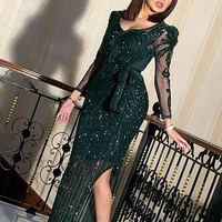 ladies party dress sexy long sleeve solid color sequins v neck asymmetrical high street dance wedding prom night retro vestidos