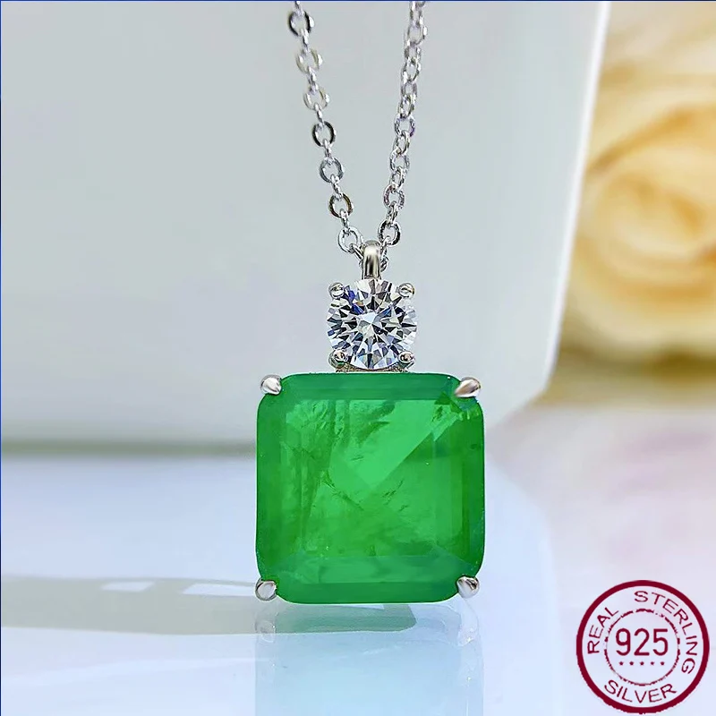 

Новинка 2023, подвеска из серебра 925 пробы Paraiba, квадратное ожерелье 15*15 на удачу, прямые продажи с фабрики в Европе и Америке