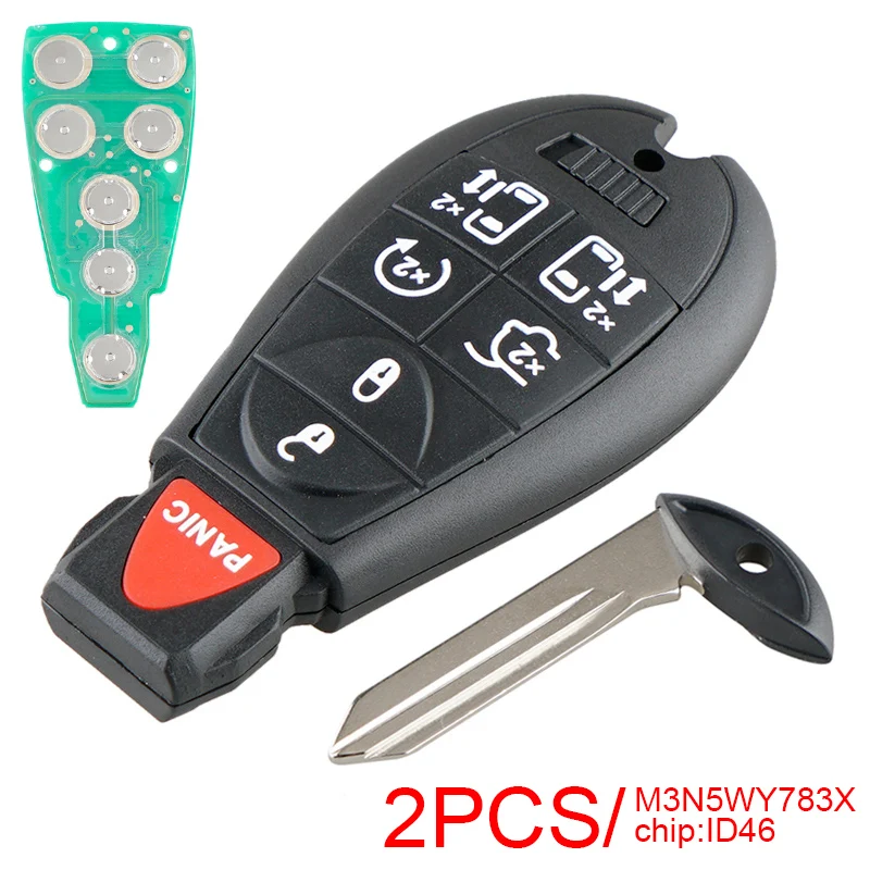 

2pcs 6 Buttons Remote Car Key Fob with ID46 Chip M3N5WY783X Fit for Dodge Grand Caravan / Chrysler Jeep Town and Country