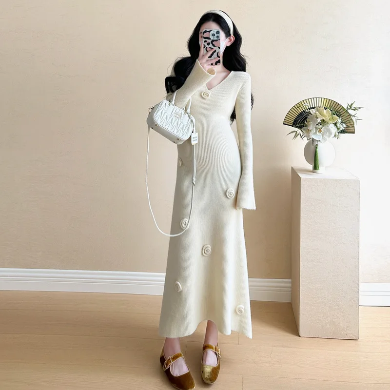 Осеннее винтажное платье с цветочным принтом для беременных модное трикотажное