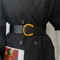 new design wide belts soft faux leather black brown waist strap woman vintage alloy big buckle waistbands for dress coat women
