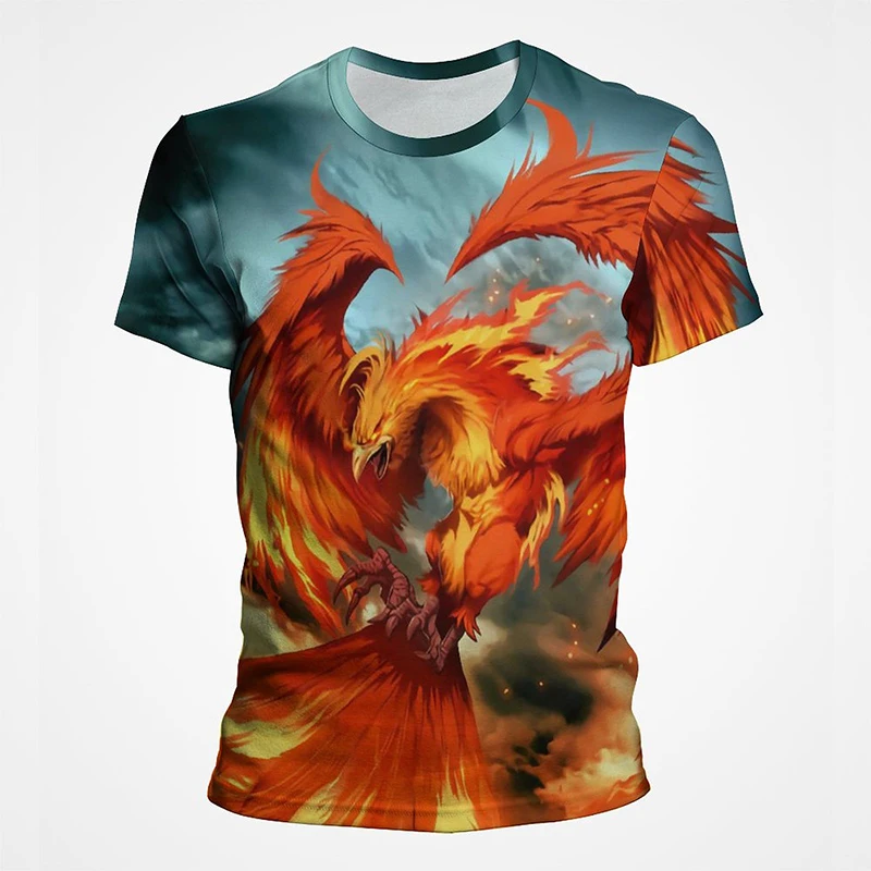 Летняя Повседневная футболка унисекс с 3D-принтом огня Феникса птицы короткими