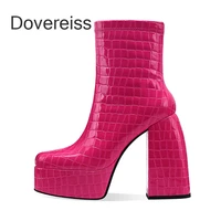 dovereiss winter chunky heels platform ankle boots zipper white ladies short boots fashion waterproof block heels big size 42 43