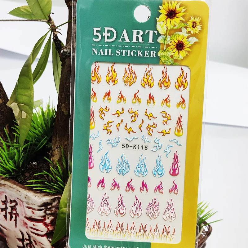 

5D Stickers for Nails Beautiful Color Flame Stripe Nail Art Decorations Stereoscopic Sticker Accessories Anaglyph Effect Design