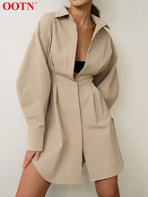 Ootn-vestido camisero plisado con cuello vuelto...