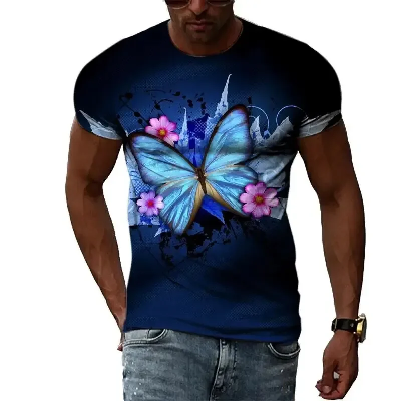 

2023 3D Printing Summer Butterfly T-shirt Street Clothing Men's and Women's Fashion Large Short Sleeve T-shirt