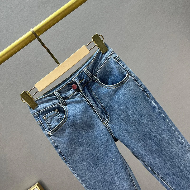 Jeans for Women 2022 New Elastic Denim Pants High Waist Slim Fit Trousers Hot Drilling Skinny Pants Girls Students Casual Jean