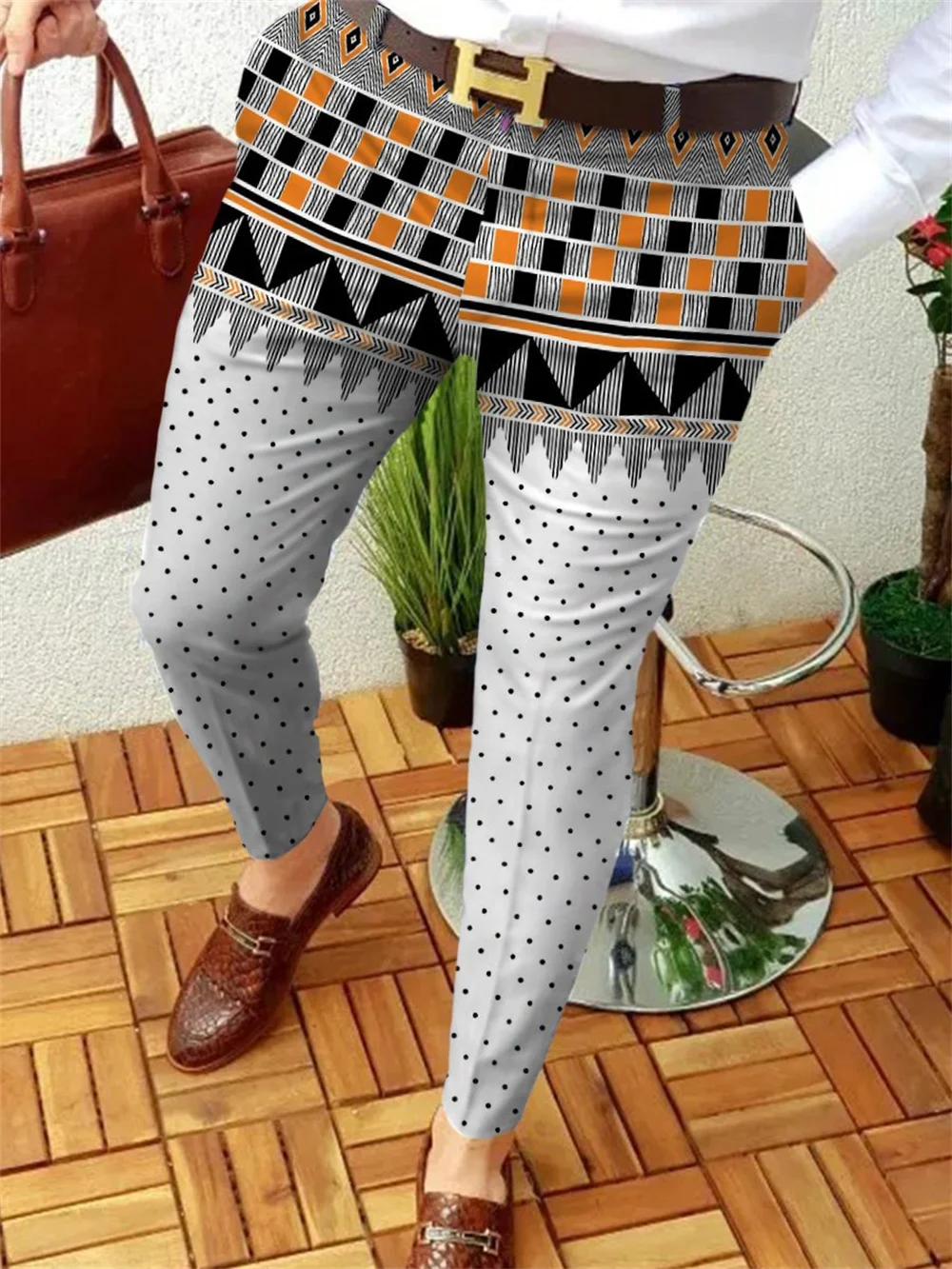 2023 Spring hot -selling men's business casual pants geometric printing pattern straight panties men's fashion street clothing