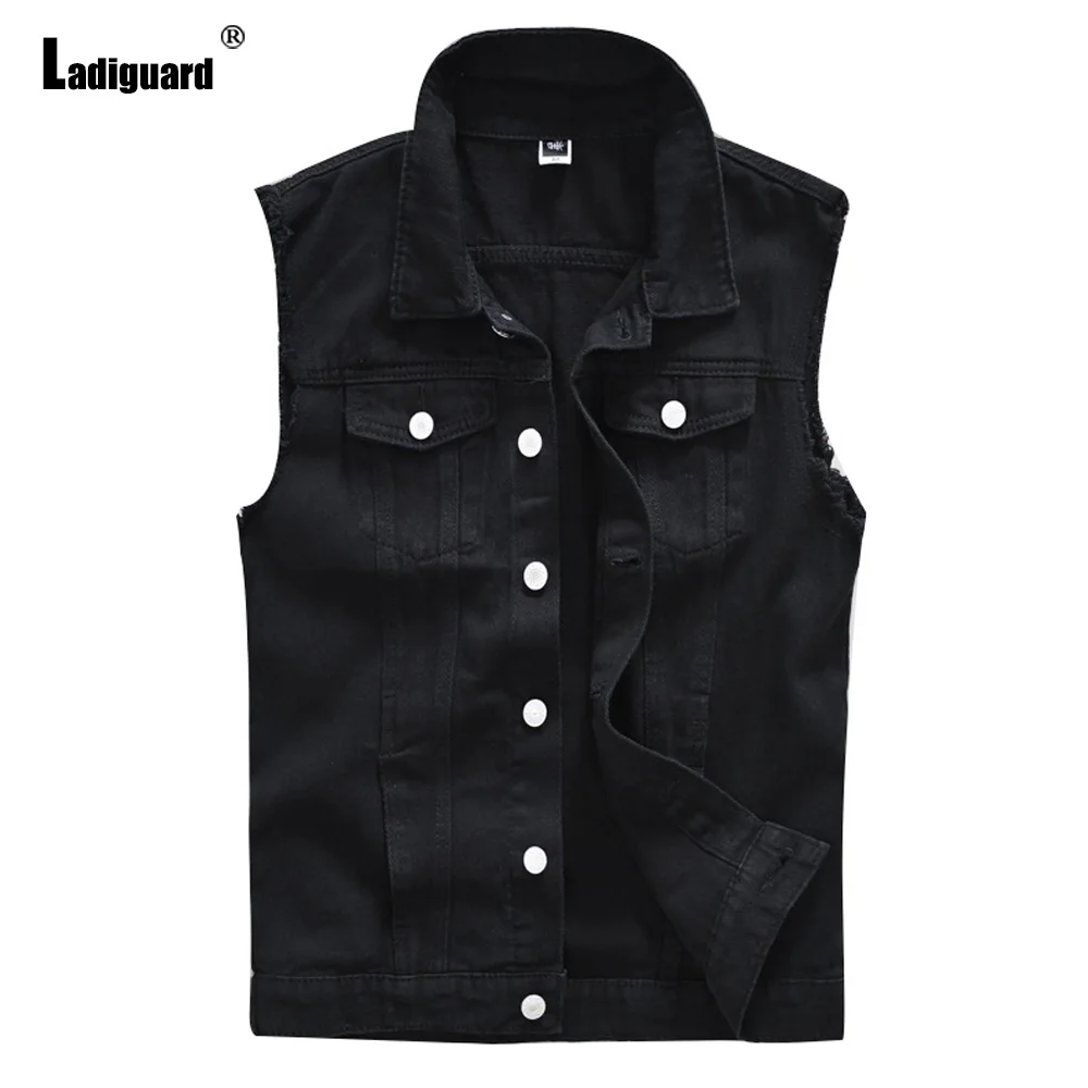 

Plus Size Mens Sleeveless Retro Fashion Demin Vest Tops Spliced Pocket Jean Outerwear 2023 harajuku Vintage Ripped Demin Jackets