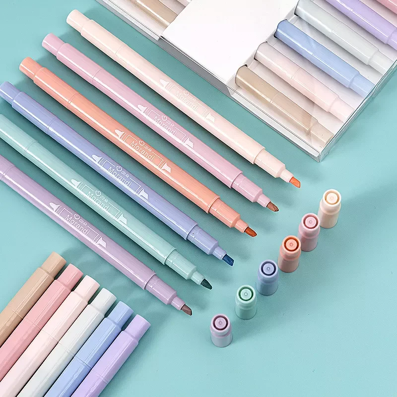 

6pcs/Lot Double Head Morandi Highlighter Pen Set Multicolor School Text Markers Stationery Mini Highlighters Fluorescent Pens