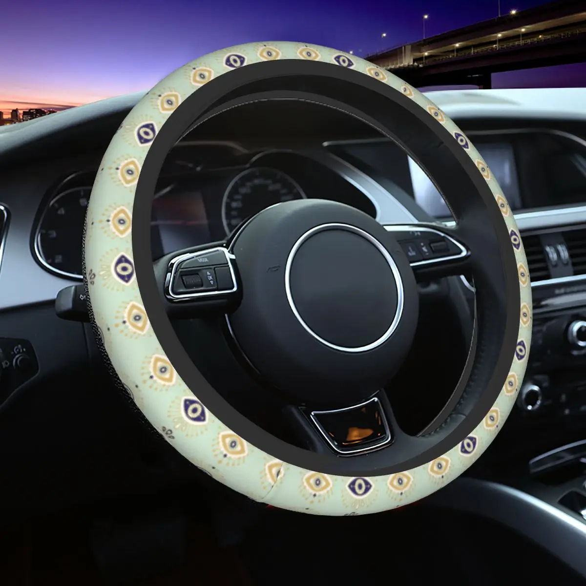 

Evil Eye Collection Auto Car Steering Wheel Cover Mediterranean Hamsa Charm Universal Steering Wheel Protector Fit for Trucks