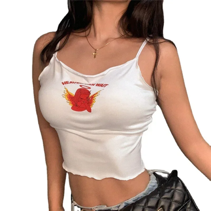 Женская летняя майка с лямкой на шее в стиле Харадзюку