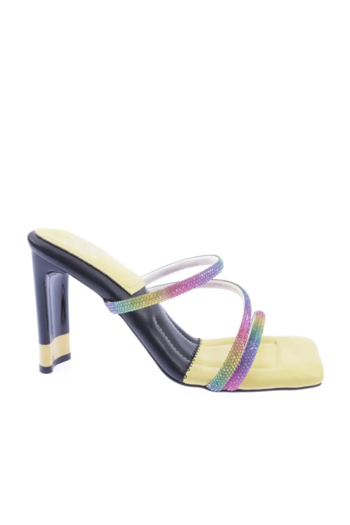 

320 women rainbow band square toe heels slippers