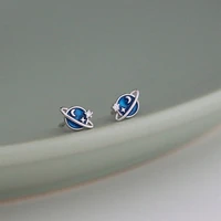 original handmade blue graffiti planet earrings for women girls aesthetic cubic zirconia star stud earrings fashion jewelry