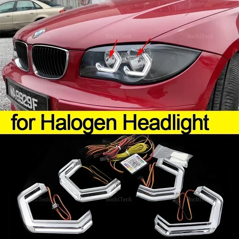 

Для BMW 1 серии E81 E82 E87 E88 2004-2013 RGB многоцветные световые кольца управления через приложение указатель поворота мигающий DRL светодиодный комплект Angel Eyes