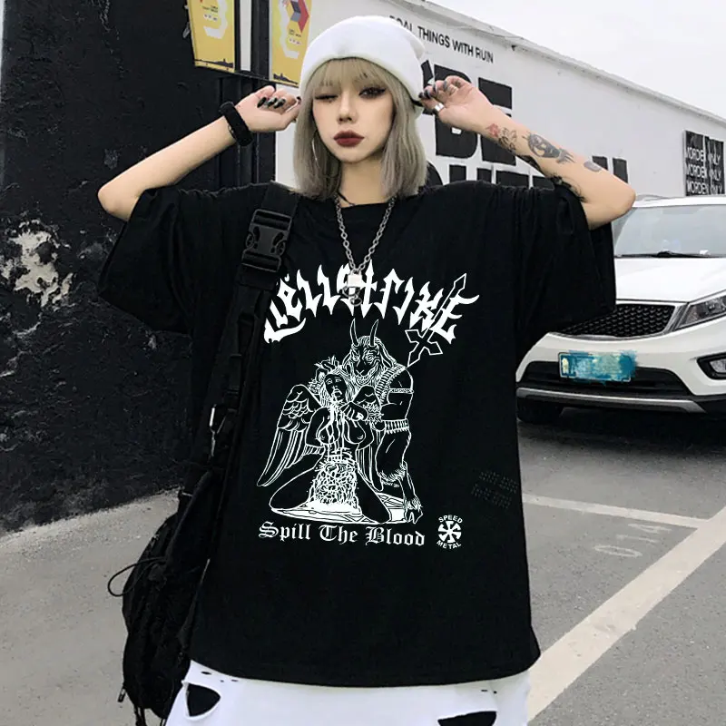 

Oversized T-shirt Goth Womens Tee Shirt Punk Harajuku Dark Streetwear Top Fashion Aesthetic Unisex Black Hip Hop Gothic T-shirts