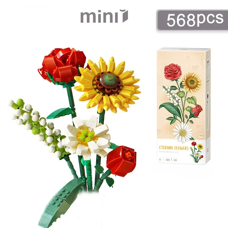 

Mini Building Blocks Flower Decoration Bricks Potted Bouquet Home Toys，Rose Flowers Model Bonsai Toys for Girls Kids DIY Gifts