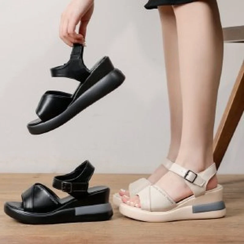 

Platform Wedge Sandals Women 2022 New Summer Sponge Cake with A Word Buckle Strap Open Toe High-heeled Women's Shoes